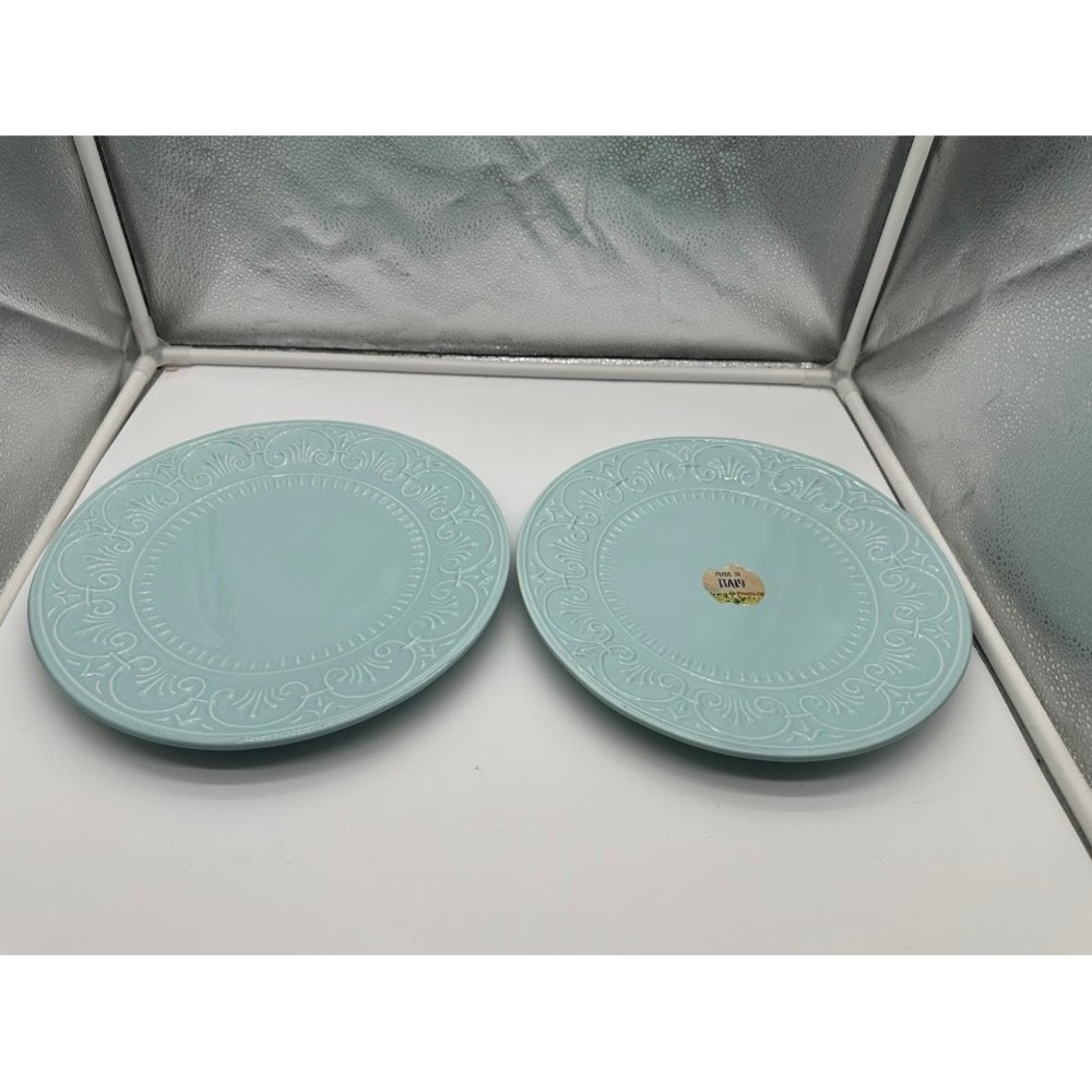 Maioliche‎ Jessica Light Blue Embossed Plates Set of 2 Made in Italy 8.25 Inch